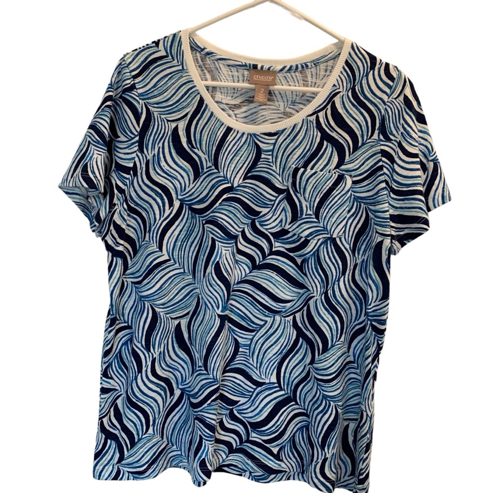 Chico’s T-Shirt Blue Cotton Short Sleeve Size Large